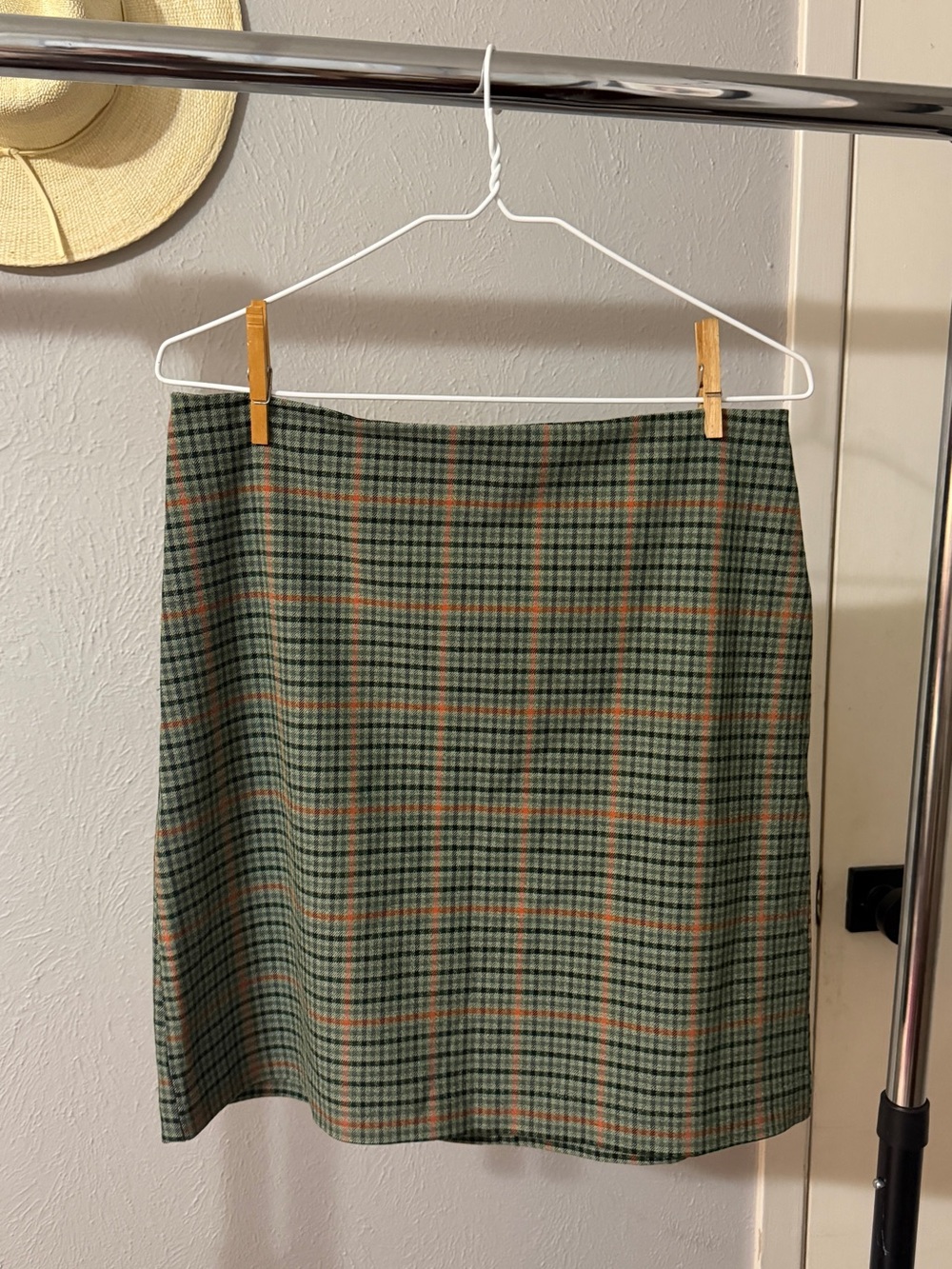 Rachel Zoe Green Plaid Mini Skirt with Orange Windowpane